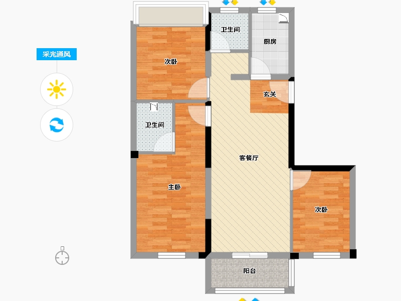 浙江省-杭州市-澳海香樟苑-74.20-户型库-采光通风