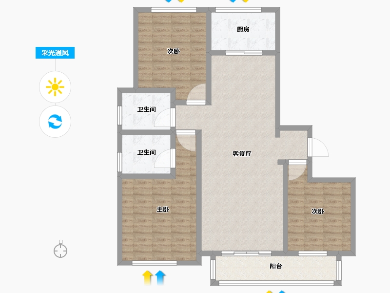 山东省-菏泽市-中达逸景花园-111.75-户型库-采光通风