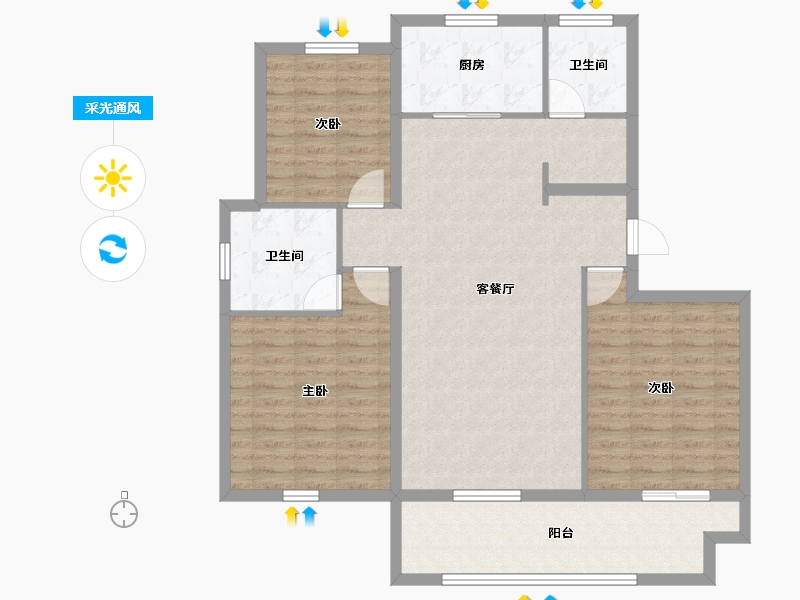 山东省-菏泽市-中达逸景花园-110.00-户型库-采光通风