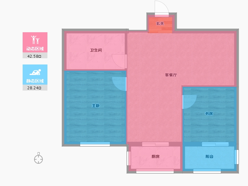 辽宁省-沈阳市-浑河国际城红椿路89-10号楼73m²-64.30-户型库-动静分区