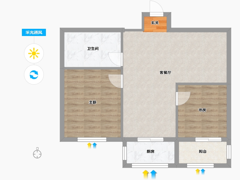 辽宁省-沈阳市-浑河国际城红椿路89-10号楼73m²-64.30-户型库-采光通风