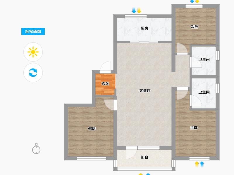 辽宁省-沈阳市-沈阳孔雀城孔雀杉路（23，25，7，19号楼）106m²-84.80-户型库-采光通风