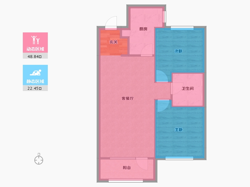 辽宁省-沈阳市-泰盈十里锦城雪莲街（8，3，G5号楼）85m²-64.61-户型库-动静分区