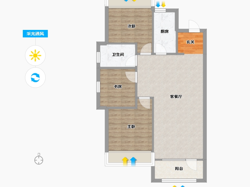 辽宁省-沈阳市-泰盈十里锦城苏家屯区雪莲街（6号楼，9号楼）96m²-72.05-户型库-采光通风