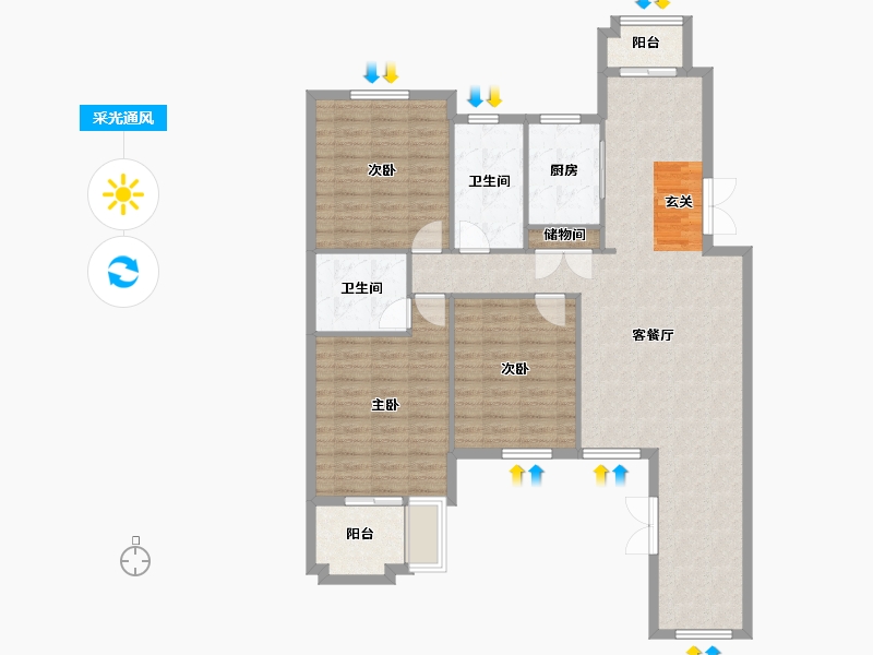 辽宁省-沈阳市-米拉春天红椿东路（D4-1,D5-1,D10,B2,B3）167m²-114.44-户型库-采光通风