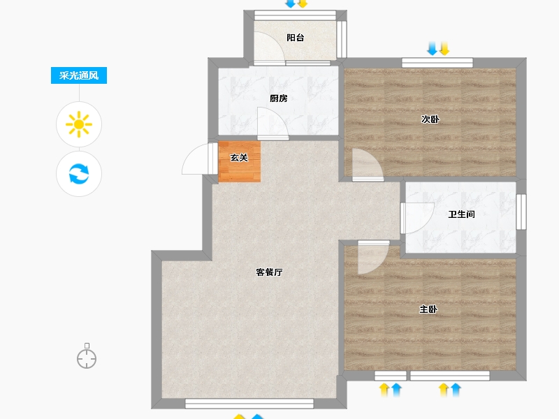 辽宁省-沈阳市-顶盛国际花园南京南街1028-1号（1）80m²-64.56-户型库-采光通风