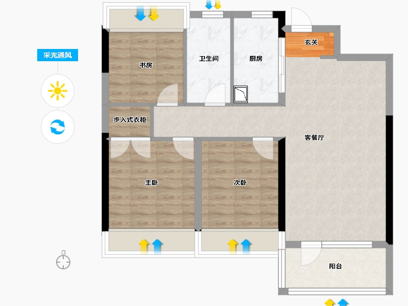 辽宁省-沈阳市-华润置地公元九里98平户型98㎡-78.40-户型库-采光通风