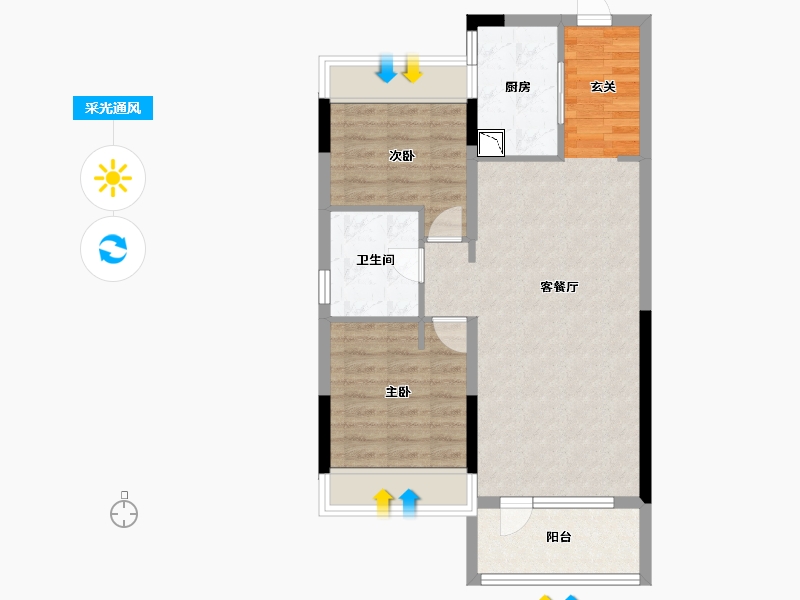 辽宁省-沈阳市-华润置地公元九里87平户型87㎡-69.60-户型库-采光通风