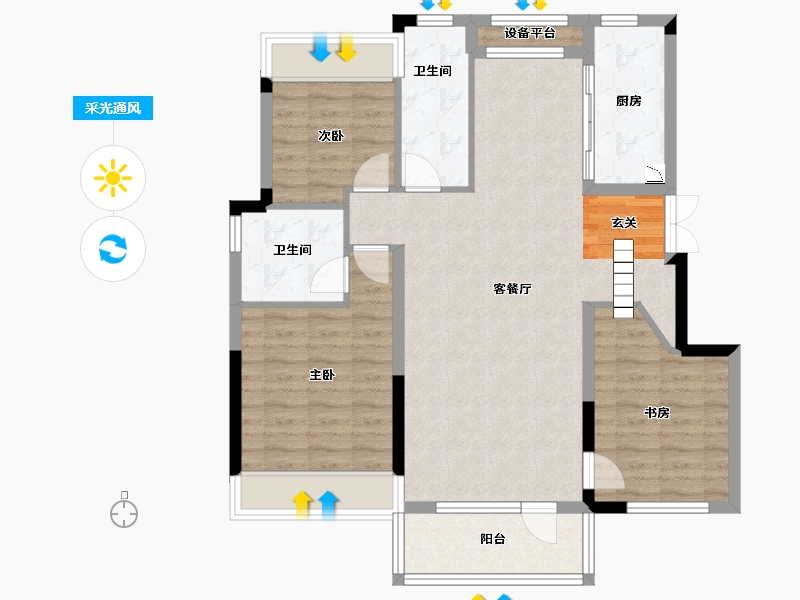 辽宁省-沈阳市-华润置地公元九里115平户型115㎡-92.00-户型库-采光通风