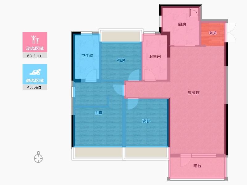 辽宁省-沈阳市-华润置地公元九里121平户型121㎡-96.80-户型库-动静分区