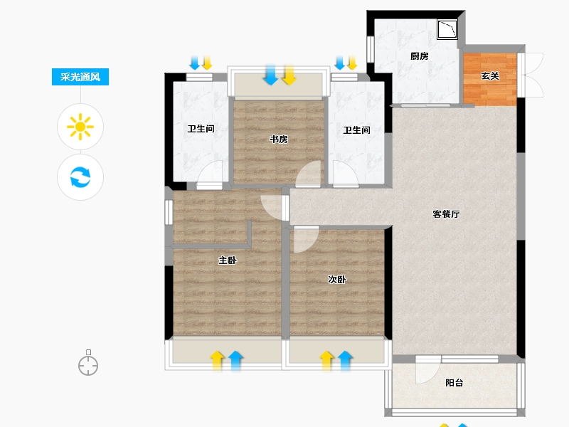 辽宁省-沈阳市-华润置地公元九里121平户型121㎡-96.80-户型库-采光通风