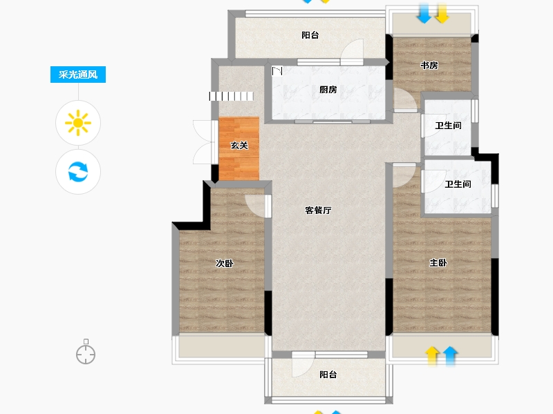 辽宁省-沈阳市-华润置地公元九里125平户型125㎡-100.19-户型库-采光通风