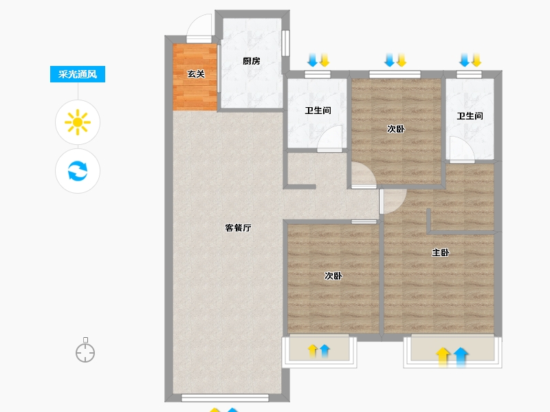 辽宁省-沈阳市-澳海南樾府银杏路（28号楼，30号楼）123m²-88.61-户型库-采光通风