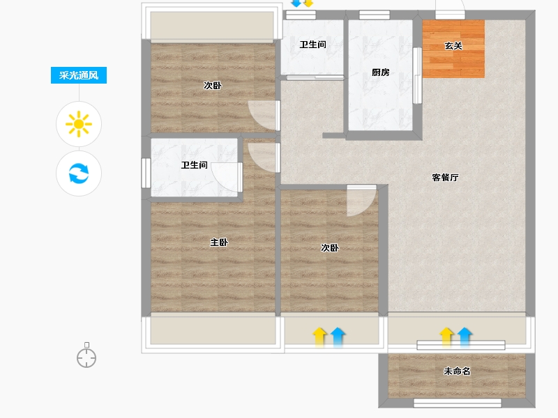 辽宁省-沈阳市-碧桂园凤凰城丁香街216-71号（71号楼）103m²-76.40-户型库-采光通风