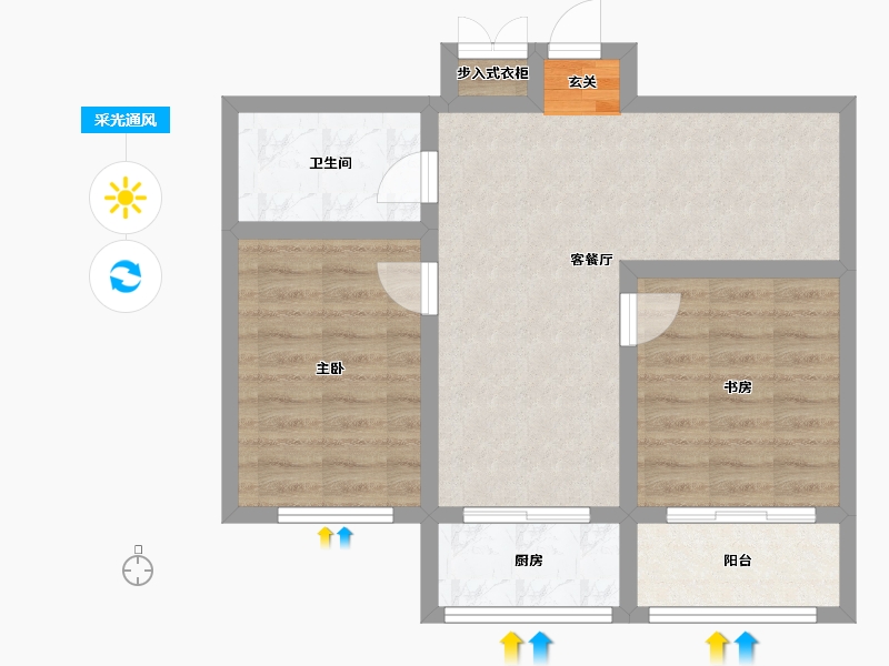 辽宁省-沈阳市-会展壹号南京南街(5号楼，13号楼)76m²-61.15-户型库-采光通风