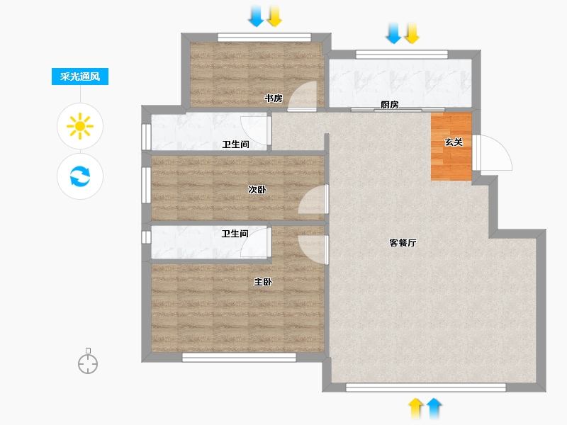 辽宁省-沈阳市-澳海南樾府银杏路88（4号楼，5号楼）98m²-77.45-户型库-采光通风