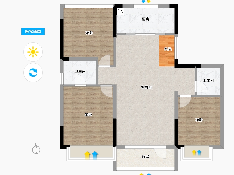 辽宁省-沈阳市-澳海南樾府银杏路（22号楼，26号楼）119m²-88.24-户型库-采光通风