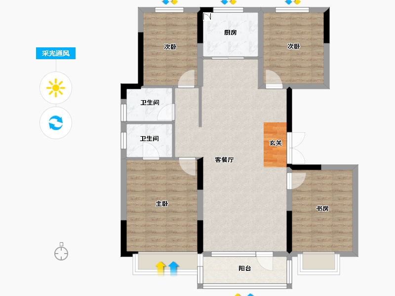 辽宁省-沈阳市-澳海南樾府银杏路（21号楼，23号楼）134m²-100.57-户型库-采光通风