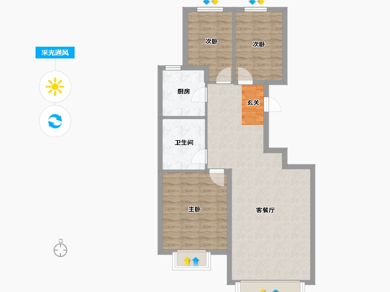 辽宁省-沈阳市-恒大文化旅游城胜林路18-7号（7号楼）104m²-83.20-户型库-采光通风