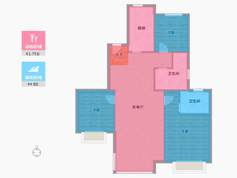 辽宁省-沈阳市-恒大文化旅游城(2,3,6,7,10,11号楼）122m²-97.60-户型库-动静分区