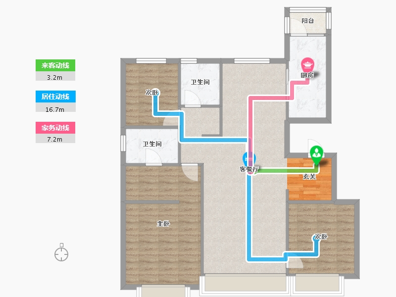 辽宁省-沈阳市-恒大文化旅游城菩提路111-7号（7号楼）134m²-101.94-户型库-动静线