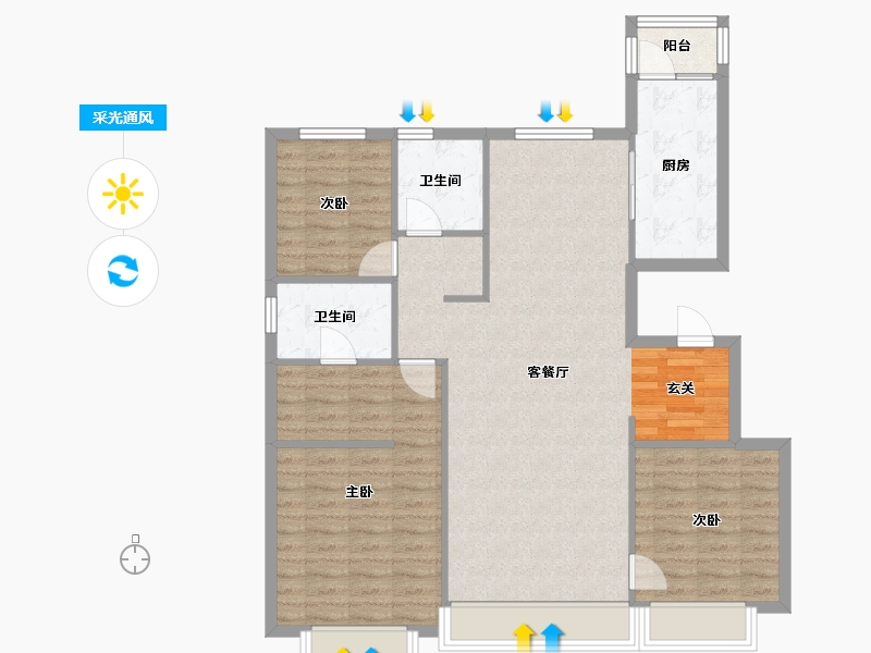 辽宁省-沈阳市-恒大文化旅游城菩提路111-7号（7号楼）134m²-101.94-户型库-采光通风