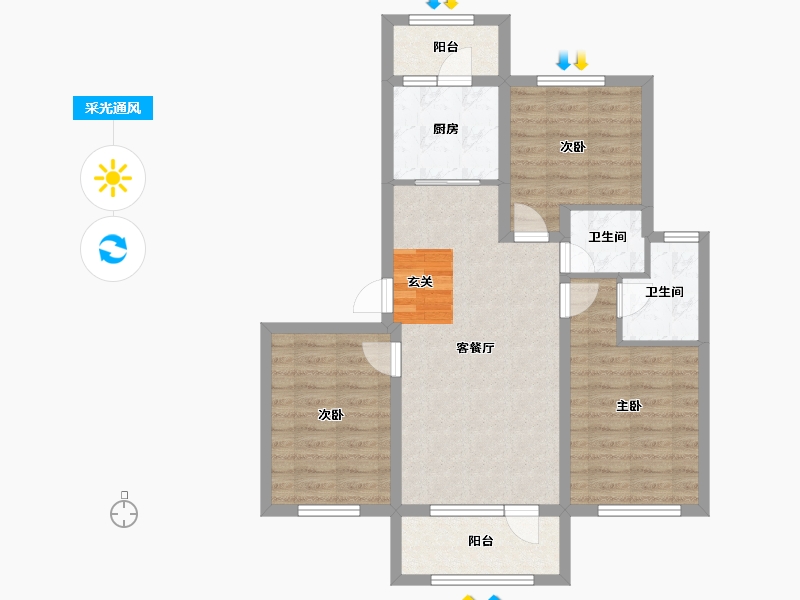 辽宁省-沈阳市-宏发浣花溪98平户型98㎡-79.04-户型库-采光通风