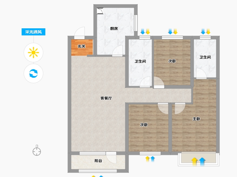 辽宁省-沈阳市-龙湖九里颐和118平118㎡-94.41-户型库-采光通风