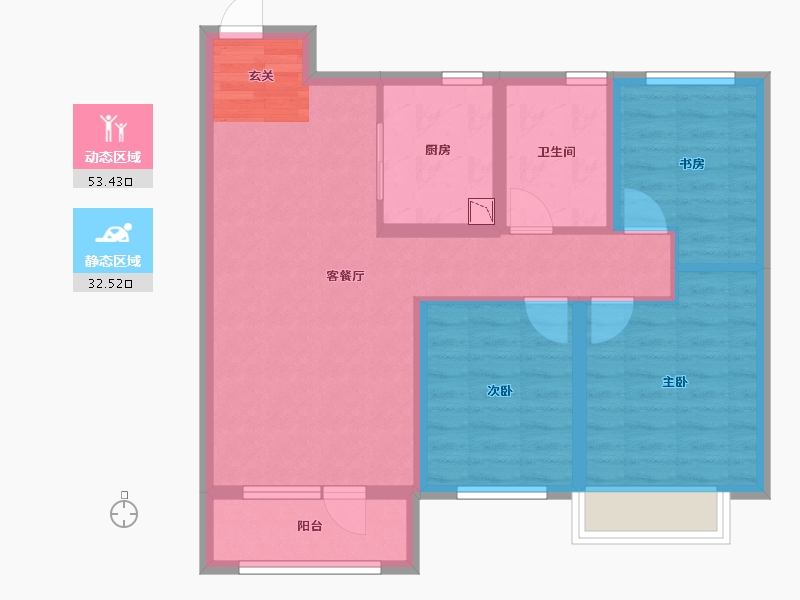 辽宁省-沈阳市-龙湖九里颐和95平95㎡-75.99-户型库-动静分区