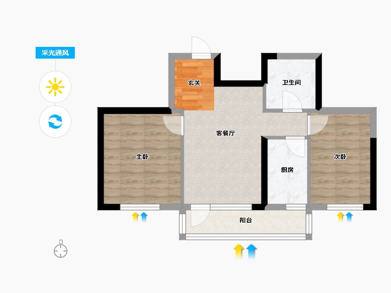 辽宁省-沈阳市-新加坡花园75㎡75m²-52.88-户型库-采光通风