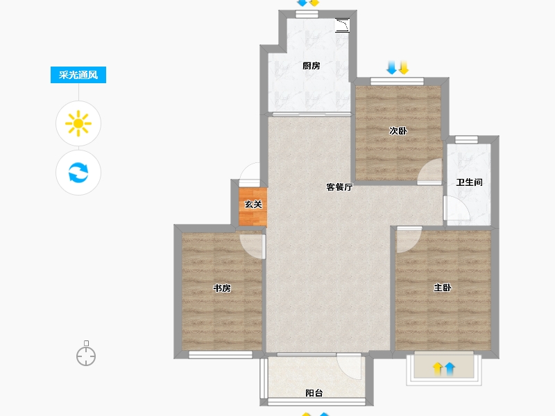 辽宁省-沈阳市-新加坡花园93m²-74.41-户型库-采光通风