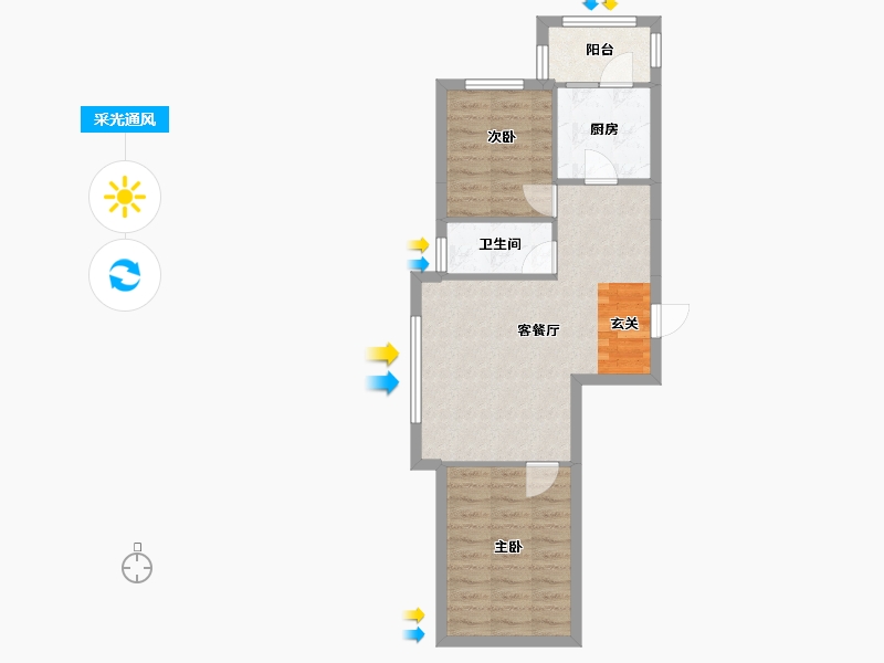 辽宁省-沈阳市-御龙湾二期75㎡户型75m²-56.01-户型库-采光通风