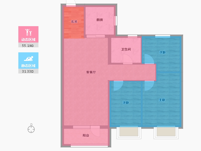 辽宁省-沈阳市-碧桂园银河城繁华里汪河路91-3号（3号楼）106m²-77.67-户型库-动静分区