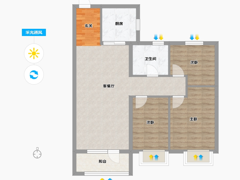 辽宁省-沈阳市-碧桂园银河城繁华里汪河路91-3号（3号楼）106m²-77.67-户型库-采光通风