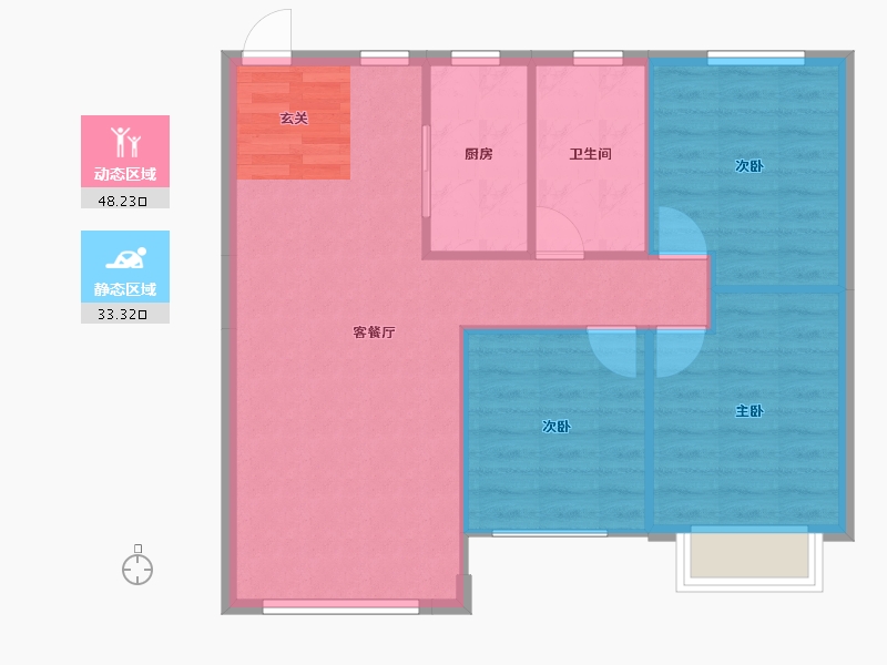 辽宁省-沈阳市-碧桂园银亿大城印象（G2，D10，D11，D13，D14）110m²-74.79-户型库-动静分区