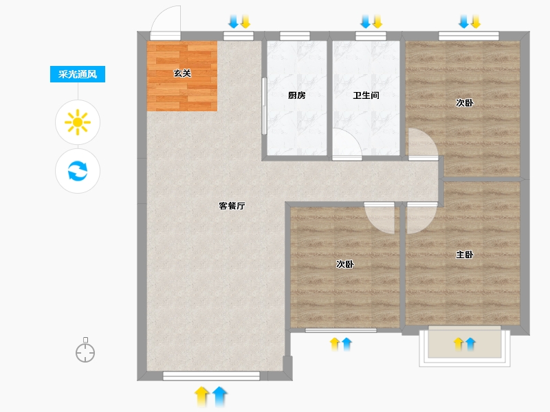 辽宁省-沈阳市-碧桂园银亿大城印象（G2，D10，D11，D13，D14）110m²-74.79-户型库-采光通风