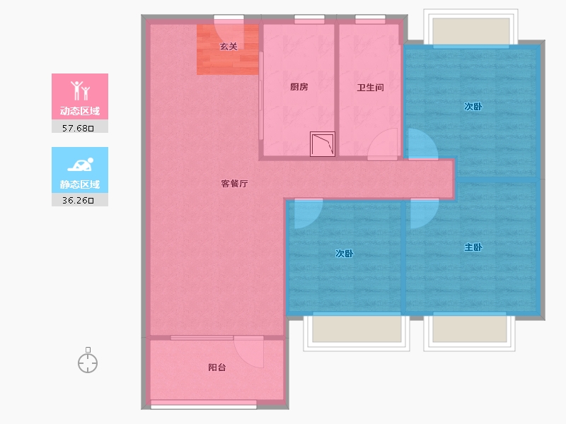 辽宁省-沈阳市-碧桂园银亿大城印象辉山西路（G1，G3号楼）107m²-85.60-户型库-动静分区