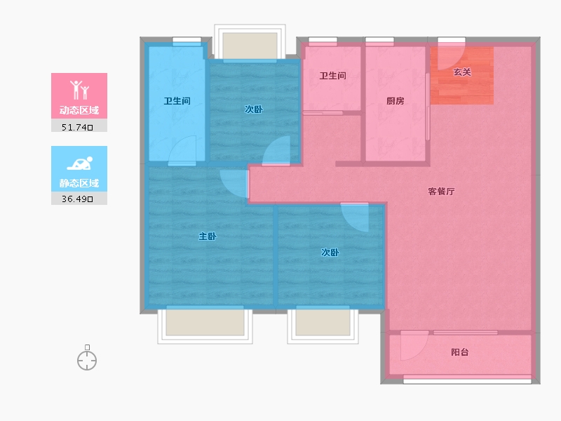 辽宁省-沈阳市-碧桂园银亿大城印象辉山西路31-3号（G1号楼）118m²-80.17-户型库-动静分区