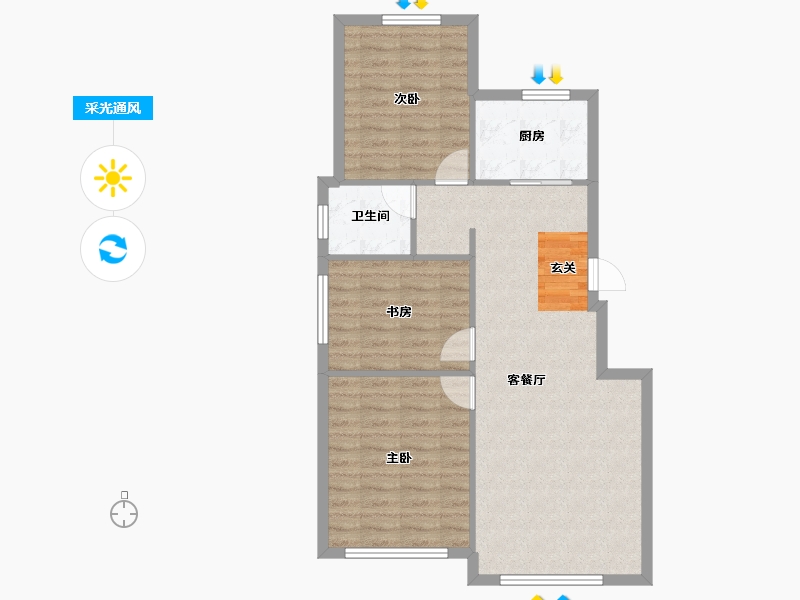 辽宁省-沈阳市-碧桂园银亿大城印象（D9，D16，D2，D3，D19）101m²-77.94-户型库-采光通风