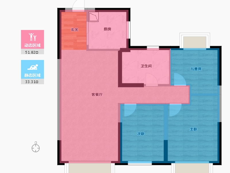 辽宁省-沈阳市-旭辉璟宸府95㎡户型95㎡-76.01-户型库-动静分区