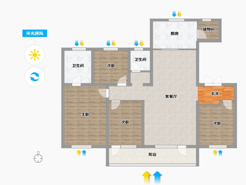 辽宁省-沈阳市-保利和光屿湖9栋159m²-129.22-户型库-采光通风