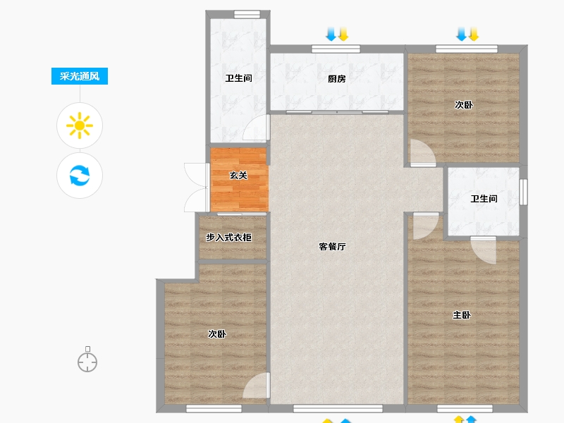 辽宁省-沈阳市-万科四季花城大家（7，8，14号楼）125m²-106.31-户型库-采光通风