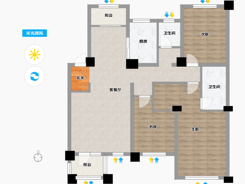 辽宁省-沈阳市-汇置尚樾宁江街（23，24，25，26号楼）130m²-101.84-户型库-采光通风