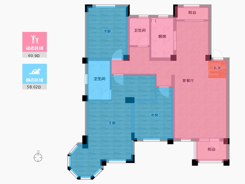 辽宁省-沈阳市-汇置尚樾宁江街（23，24，26号楼）134m²-105.49-户型库-动静分区