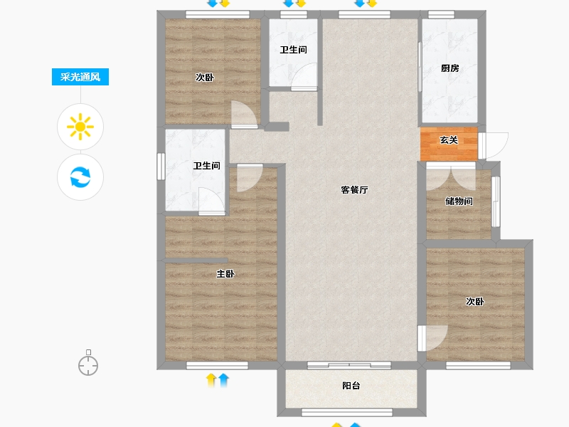 辽宁省-沈阳市-永同昌西江月（17，18，19，23，28，29号楼）128m²-97.09-户型库-采光通风