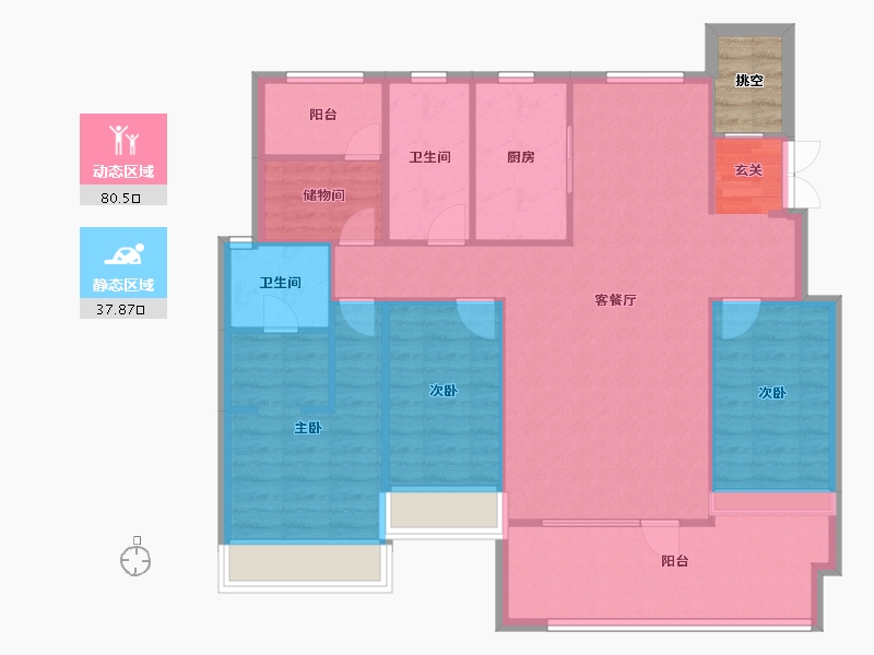 辽宁省-沈阳市-保利观唐青城山路107-7号（23号楼）140m²-110.58-户型库-动静分区