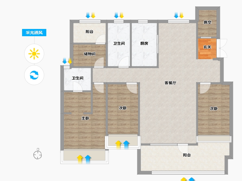 辽宁省-沈阳市-保利观唐青城山路107-7号（23号楼）140m²-110.58-户型库-采光通风