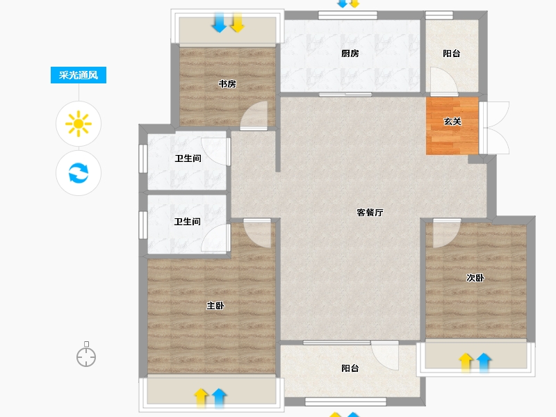 辽宁省-沈阳市-保利观唐青城山路111-1号（2号楼）116m²-91.02-户型库-采光通风