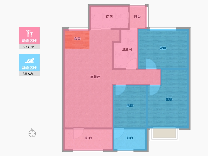 辽宁省-沈阳市-诺德阅香湖沧水街（29，32，8，31，6，30号楼）111m²-83.67-户型库-动静分区