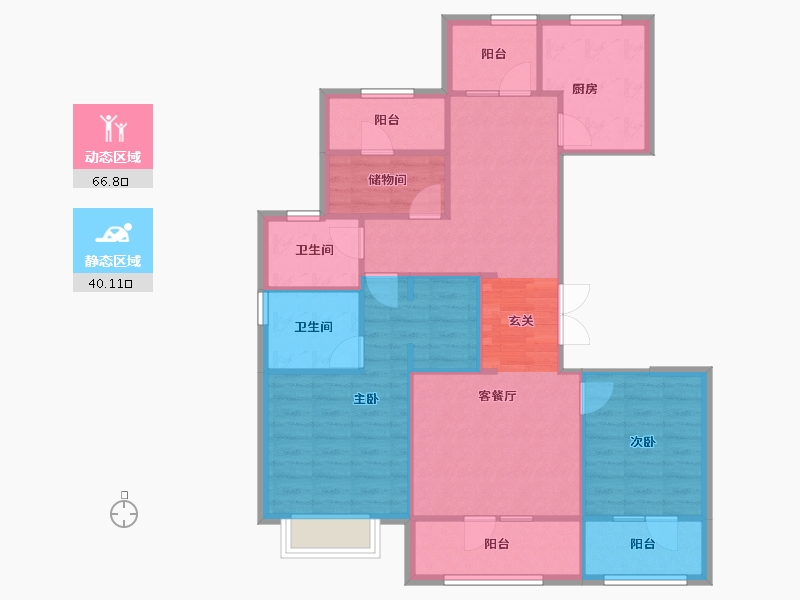 辽宁省-沈阳市-诺德阅香湖沧水街（9，8，6，13，3号楼）128m²-96.73-户型库-动静分区